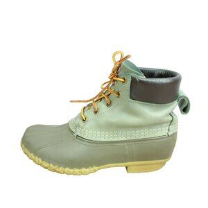 LL Bean Olive Gray Leather Lace Up Padded Collar Insulated Duck Boots Size 7 M